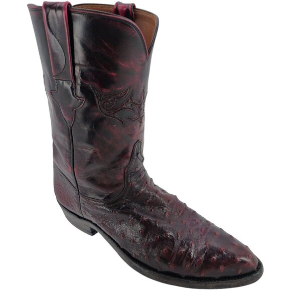 Lucchese FQ Ostrich Exotic Men 9D Black Cherry Leather Cowboy Western Boot Roper - Picture 1 of 14